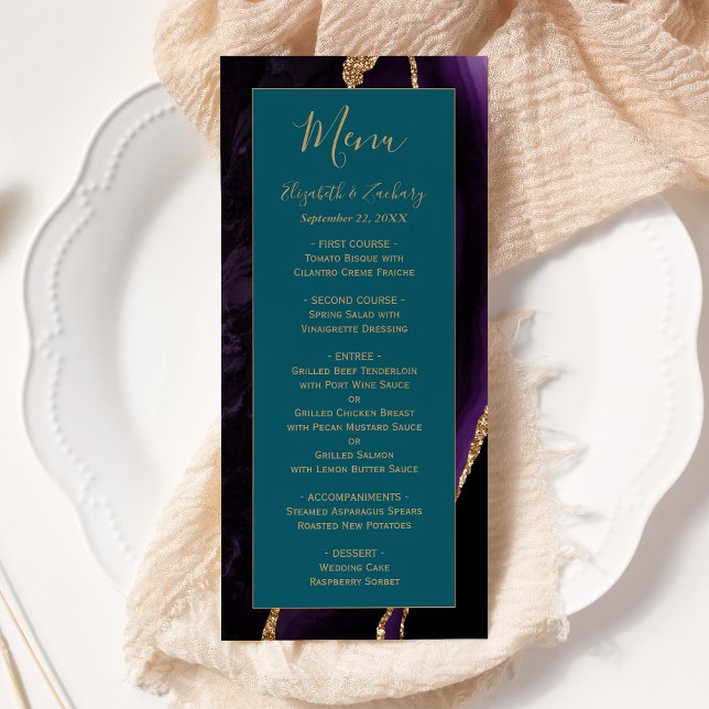 Menu Moderne Purple Gold Agate Mariage Turquoise (Créateur téléchargé)