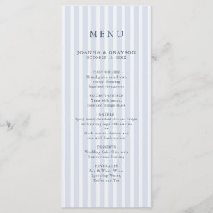 Menu Moderne Rayures Classiques Bleu Poussiéreux Mariag