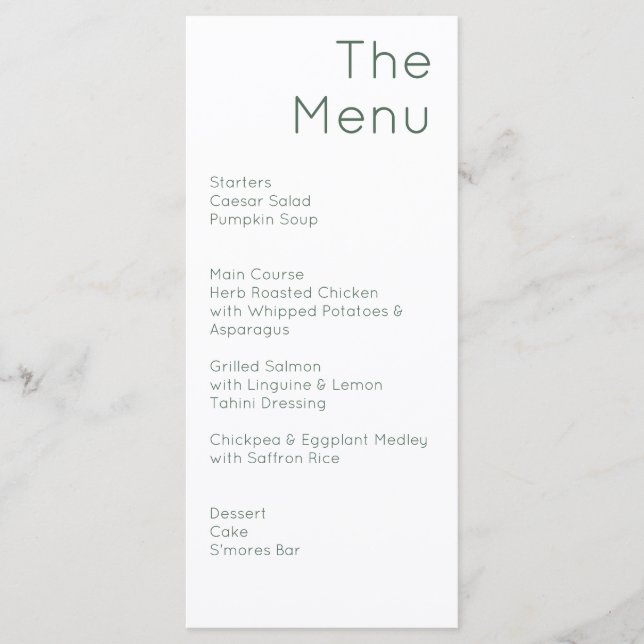 Menu Moderne Rétro Olive Green & White Mariage (Devant)