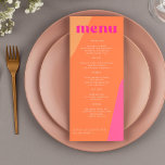 Menu moderne rétro super modèle mariage abstrait<br><div class="desc">Formes Abstraites retro style vintage unique carte de menu mariage avec typographie audacieuse dans un magenta rose chaud moderne et dynamique et palette de couleurs chic orange.         Veuillez noter que toutes les couleurs sont modifiables.                    Convient pour les mariages contemporains décontractés.</div>