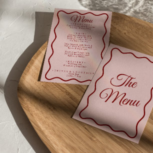 Menu Moderne rose rouge vif Funky Retro Dîner Mariage