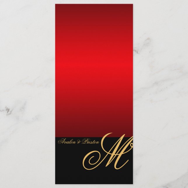 Menu moderne rouge de mariage de monogramme (Devant)