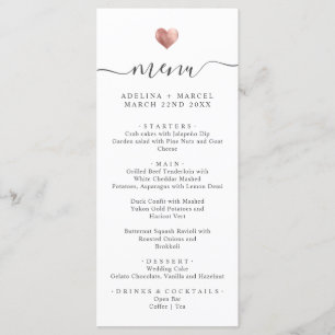 Menu Moderne Simple Calligraphie Rose Gold Heart Mariag
