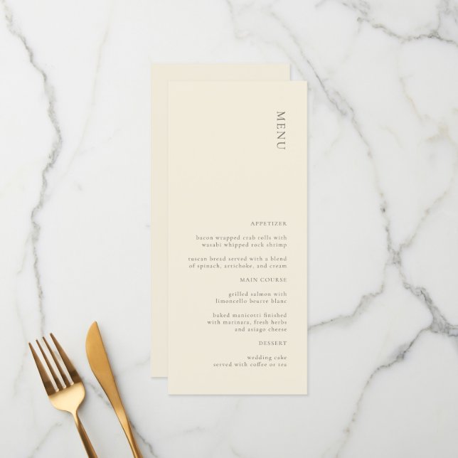 Menu Moderne Simple Crème Mariage Beige (Devant/Arrière en situation)
