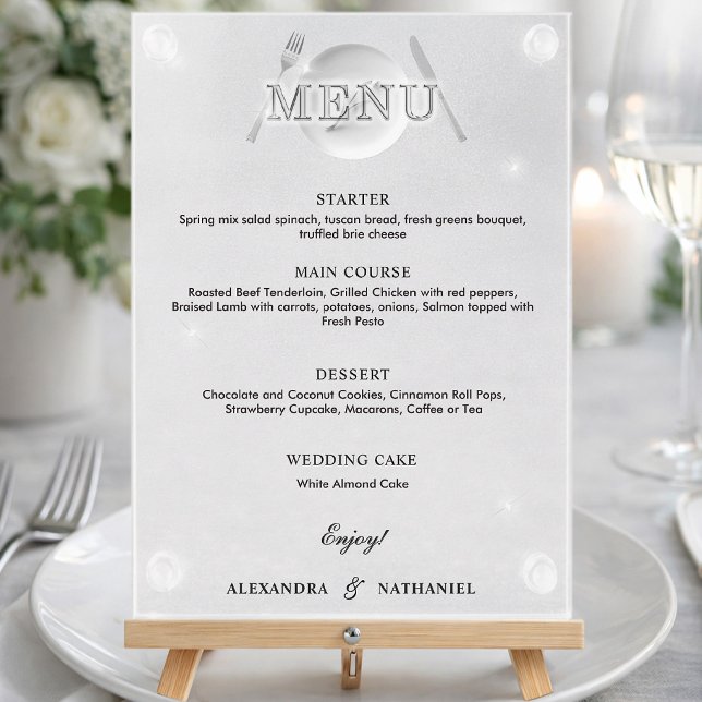 Menu Moderne Simple Faux Acrylique Mariage Noir et Blan (Créateur téléchargé)
