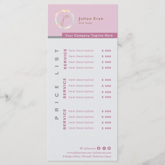 Menu Moderne simple Hologramme Monographie rose Prix (Devant)