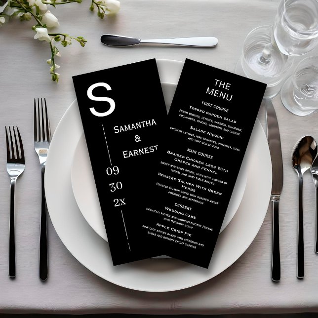 Menu Moderne simple Mariage noir et blanc (Créateur téléchargé)