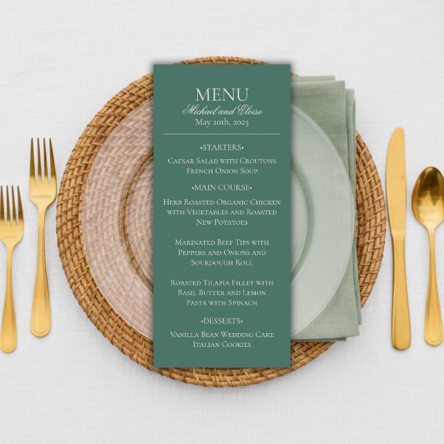 Menu Moderne Simple Sage Vert Élégant Dîner De Mariage (Modern Sage Green Wedding Menu
)