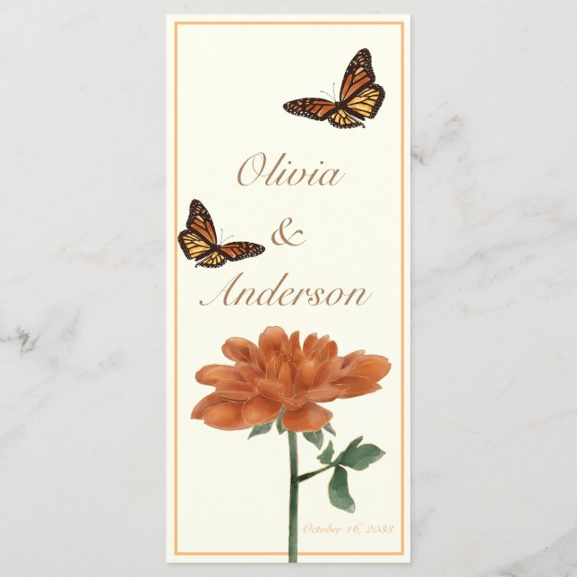 Menu Monarch Butterfly et Dalila Ivory Mariage (Dos)