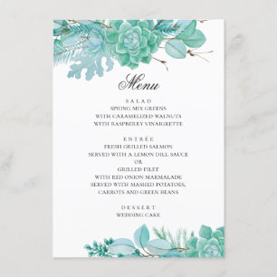 Menu Monnaie mariage à fleurs d'hiver. Aquarelle succul