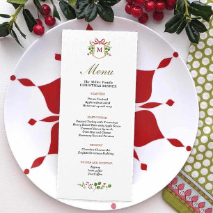 Menu Monogram Crest with Greenery Christmas dinner
