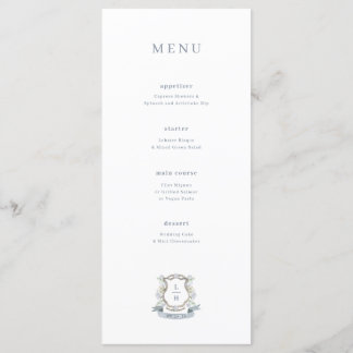 Menu Monogramme Aquarelle Floral Crest Mariage