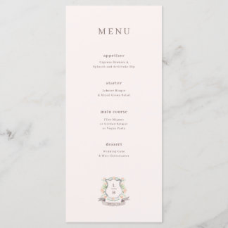Menu Monogramme Aquarelle Floral Crest Mariage