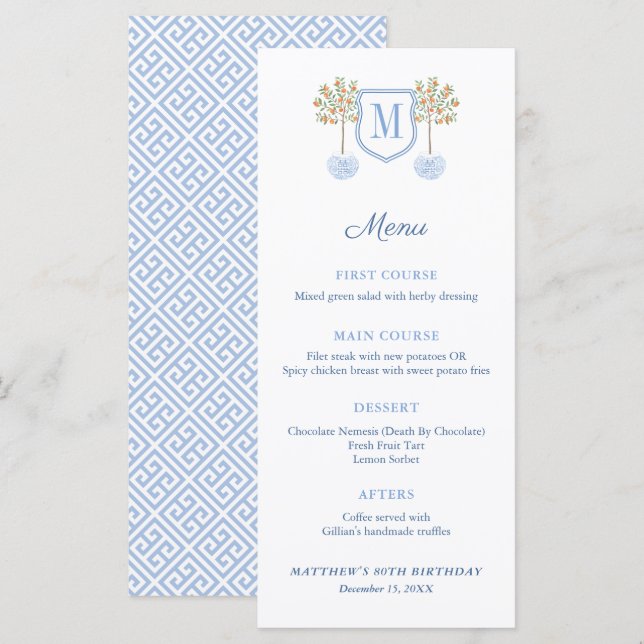 Menu Monogramme Arbre Citrus Déjeuner officiel de baptê (Devant / Derrière)