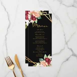 Menu Monogramme Black Gold Floral Mariage