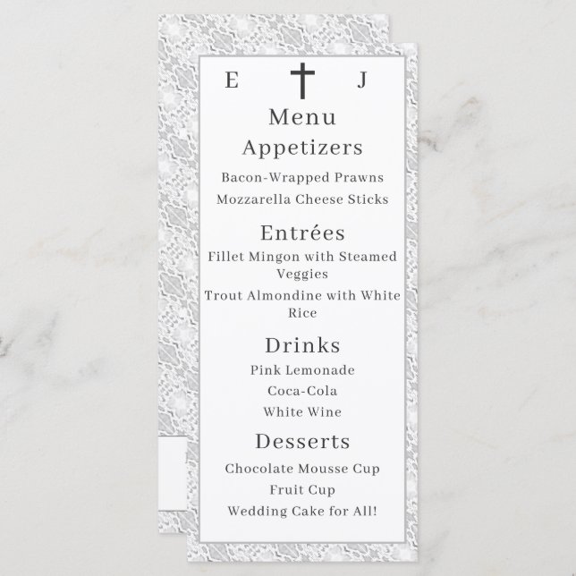 Menu Monogramme catholique de dentelle blanche (Devant / Derrière)