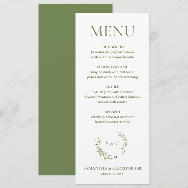 Menu Monogramme de couronne en aquarelle Mariage person (Devant / Derrière)