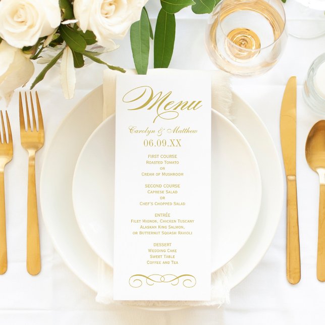 Menu Monogramme de mariage élégant à défilement or (Créateur téléchargé)