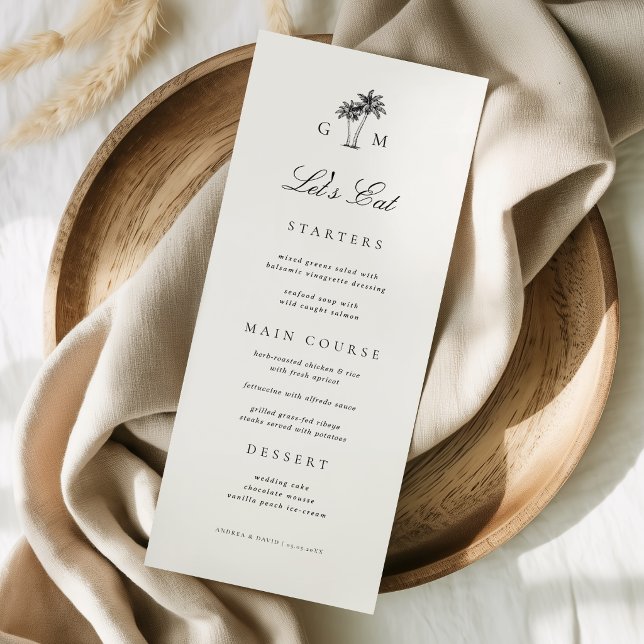 Menu Monogramme de palmier, mariage de destination, Let (Créateur téléchargé)