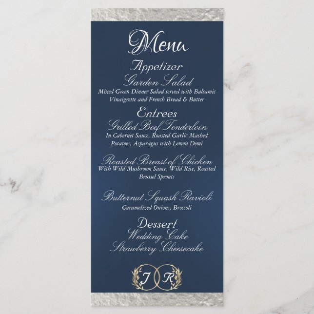 Menu Monogramme et ruban - Mariage bleu (Devant)