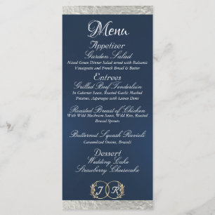 Menu Monogramme et ruban - Mariage bleu