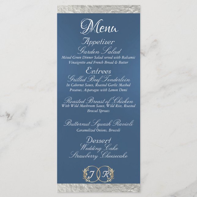Menu Monogramme et ruban - Mariage bleu clair (Devant)