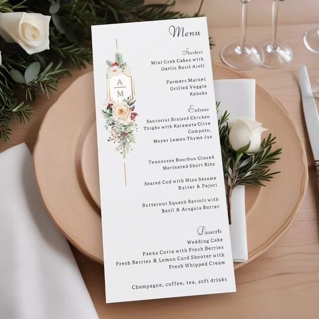 Menu Monogramme floral de Noël tout simplement élégant (Créateur téléchargé)