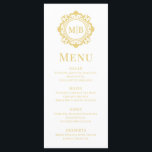 Menu Monogramme floral orné Mariage or élégant<br><div class="desc">Ornate Floral Monogram Mariage Elegant Gold Menu propose vos initiales monogrammées personnalisées dans une typographie de script élégante entourée d'un cadre fleuri ornemental et d'une superposition de texte personnalisée. Ajoutez une touche de style et de sophistication à votre expérience mariage de dîner avec ces menus exquis. Créé par Evco Studio...</div>