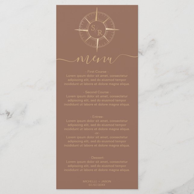 Menu Monogramme mariage Destination Gold Compass (Devant)