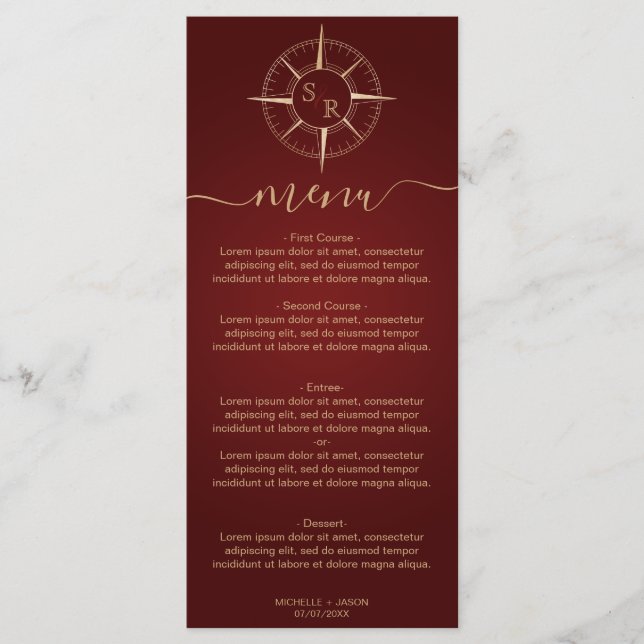Menu Monogramme mariage Destination Gold Compass (Devant)