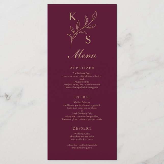 Menu Monogramme Mariage floral minimaliste (Devant)