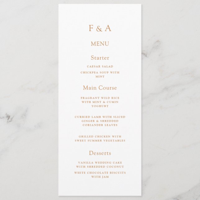 Menu Monogramme minimal Simple Mariage de script or (Devant)
