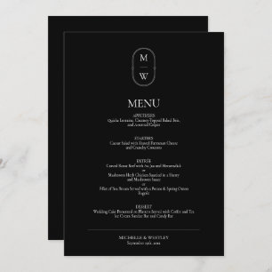 Menu Monogramme minimum Mariage noir et blanc
