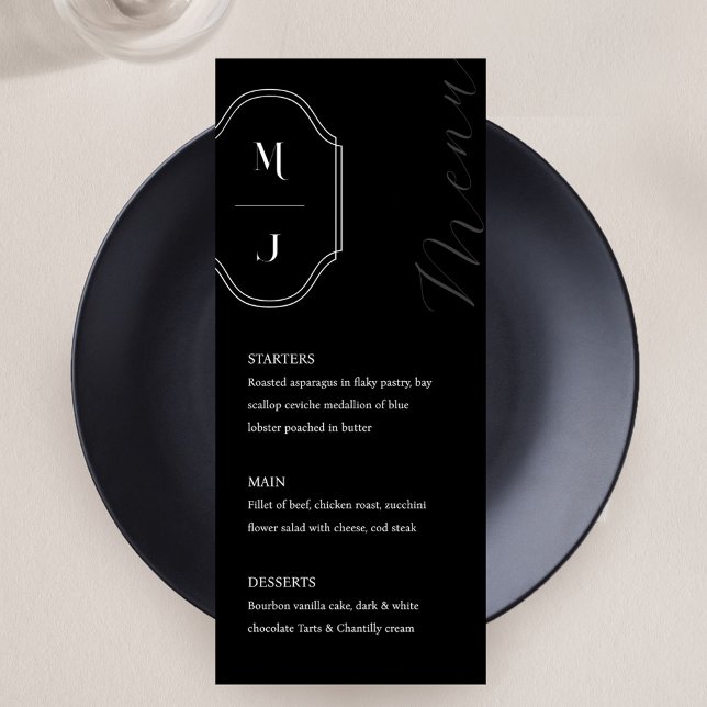 Menu Monogramme noir blanc minimal sur mesure élégante (Créateur téléchargé)
