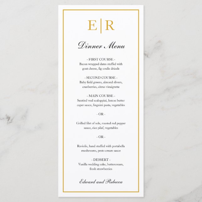 Menu Monogramme or simple et élégant Mariage officiel (Devant)