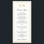 Menu Monogramme or simple et élégant Mariage officiel<br><div class="desc">Menu de mariage élégant avec votre monogramme et une bordure en faux or. Les en-têtes et vos noms sont en calligraphie. Ces menus mariage simples et classiques sont parfaits pour un mariage formel.</div>