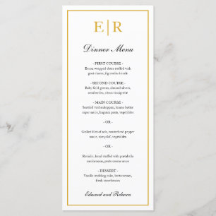 Menu Monogramme or simple et élégant Mariage officiel
