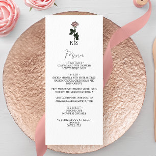 Menu Monogramme rose minimaliste Mariage