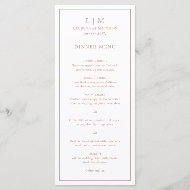 Menu Monogramme Rose Simple Élégant Mariage (Devant)