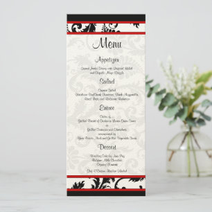 Menu Monogramme rouge noir blanc Damas
