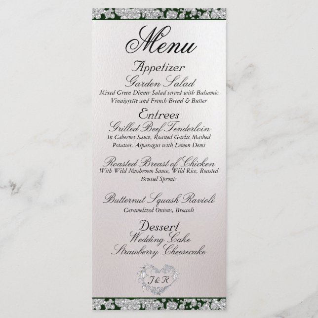 Menu Monogramme, ruban et Parties scintillant - Mariage (Devant)