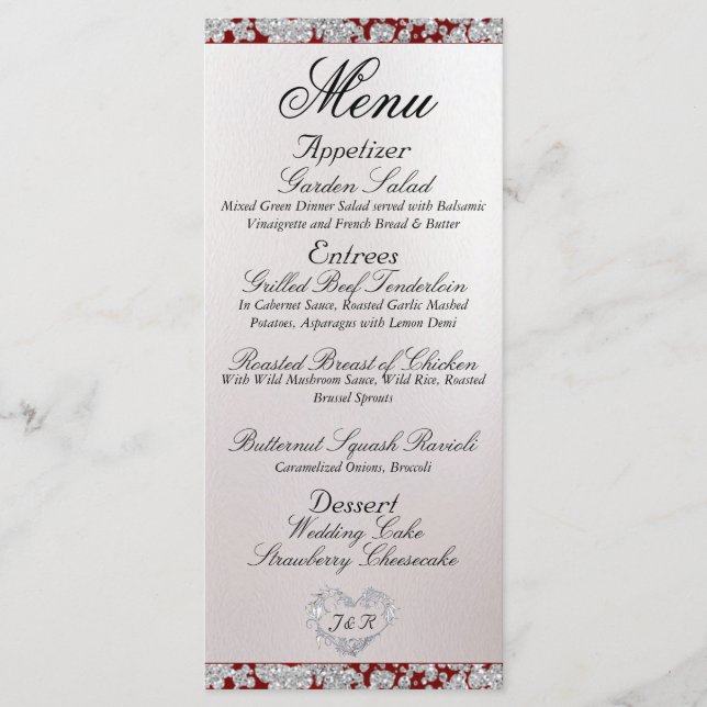 Menu Monogramme, ruban et Parties scintillant - Mariage (Devant)