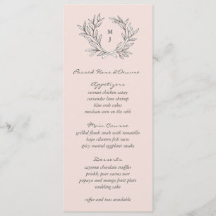 Menu Monogramme rustique rousse Wreath Weddin Accueil M