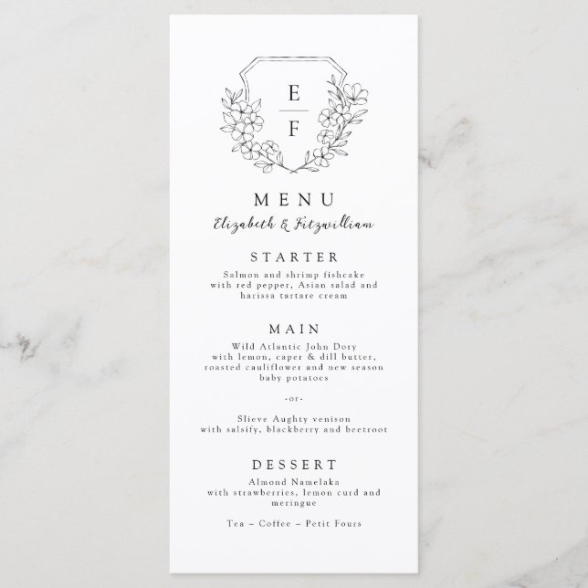 Menu Monogramme simple en fleurs de cerisier (Devant)