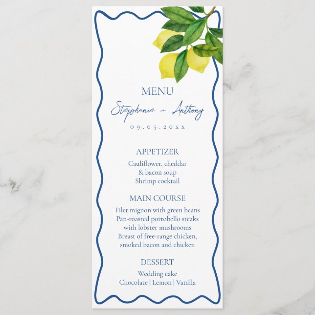 Menu Monogrammes Citrus citron, Mariage frontalier de l (Devant)