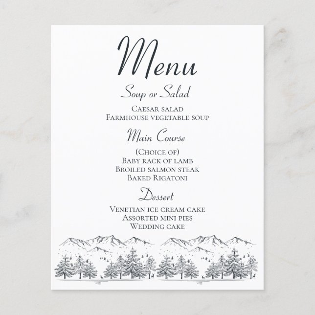 Menu Montagne Rustique Mariage Pays Hiver (Devant)
