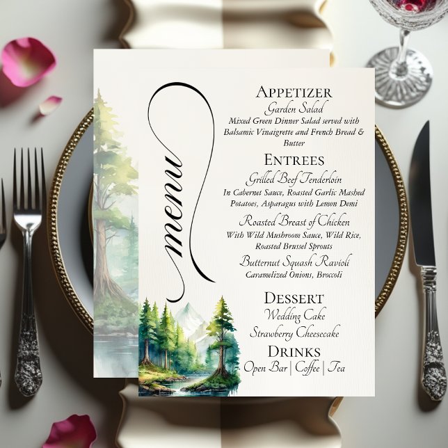 Menu Montagnes aquarelles & monogramme (Créateur téléchargé)