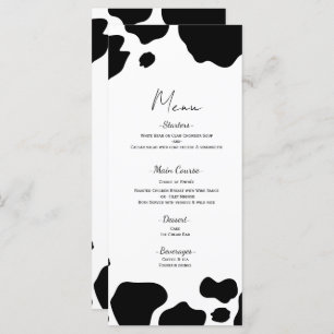 Menu Moo Cow Spots Imprimer Mariage noir blanc