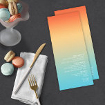 Menu Mood Gradient Mariage Ciel tropical ID741<br><div class="desc">L'arrière - plan pour les pièces de cet ensemble minimaliste de mariage est un dégradé de couleurs saisissant allant de l'orange mandarine au jaune beurre en passant par le turquoise. La carte de menu mariage présentée ici présente un design élégant et moderne et une police sans serif contemporaine pour ajouter...</div>