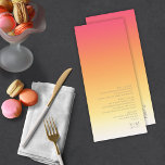 Menu Mood Gradient Mariage Hot Summer ID741<br><div class="desc">L'arrière - plan pour les pièces de cet ensemble mariage minimaliste est un dégradé de couleurs saisissant, du rose rose profond à la mandarine et du jaune au blanc. La carte de menu mariage présentée ici présente un design élégant et moderne et une police sans serif contemporaine pour ajouter à...</div>
